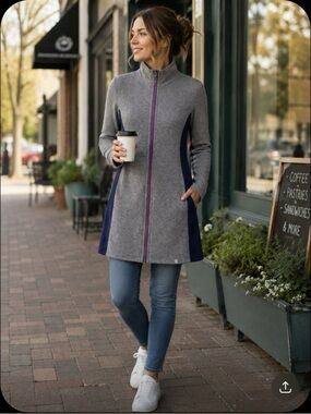 Title nine Made in Canada Wool Blend Full Zip Tunic Sweater Longline Cozy Size M